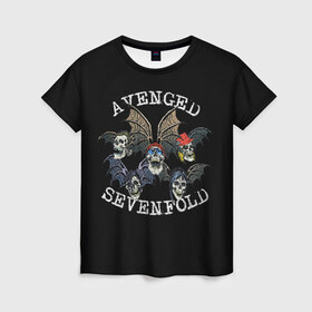 Женская футболка 3D с принтом Avenged Sevenfold в Ухте, 100% полиэфир ( синтетическое хлопкоподобное полотно) | прямой крой, круглый вырез горловины, длина до линии бедер | avenged sevenfold