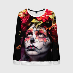 Мужской свитшот 3D с принтом Боди-арт в Ухте, 100% полиэстер с мягким внутренним слоем | круглый вырез горловины, мягкая резинка на манжетах и поясе, свободная посадка по фигуре | bodyart | faceart | helloween | аквагрим | боди арт | бодиарт | скелет | фейсарт | хэллоуин | череп