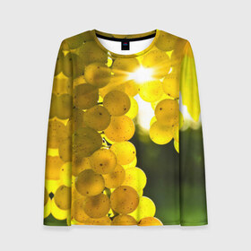 Женский лонгслив 3D с принтом Виноград в Ухте, 100% полиэстер | длинные рукава, круглый вырез горловины, полуприлегающий силуэт | виноград | виноградник | лоза | лучи | солнце | ягоды