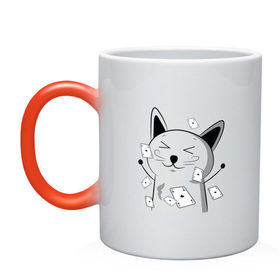 Кружка хамелеон с принтом Счастливый Котэ с картами в Ухте, керамика | меняет цвет при нагревании, емкость 330 мл | 