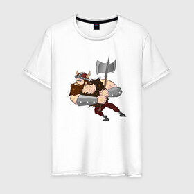 Мужская футболка хлопок с принтом Викинг в Ухте, 100% хлопок | прямой крой, круглый вырез горловины, длина до линии бедер, слегка спущенное плечо. | 