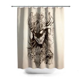 Штора 3D для ванной с принтом Демон в Ухте, 100% полиэстер | плотность материала — 100 г/м2. Стандартный размер — 146 см х 180 см. По верхнему краю — пластиковые люверсы для креплений. В комплекте 10 пластиковых колец | демон | ужас | чёрт