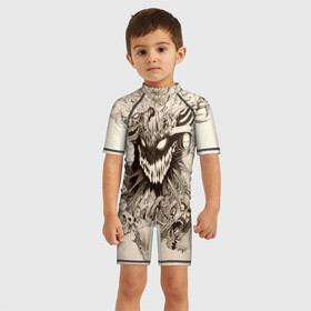 Детский купальный костюм 3D с принтом Демон в Ухте, Полиэстер 85%, Спандекс 15% | застежка на молнии на спине | демон | ужас | чёрт