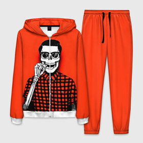 Мужской костюм 3D с принтом Скелет хипстер в Ухте, 100% полиэстер | Манжеты и пояс оформлены тканевой резинкой, двухслойный капюшон со шнурком для регулировки, карманы спереди | Тематика изображения на принте: swag | свег | свэг | скелет | хипстер | хисптеры | череп