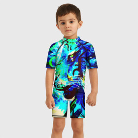 Детский купальный костюм 3D с принтом Blue tiger в Ухте, Полиэстер 85%, Спандекс 15% | застежка на молнии на спине | blue tiger | counter strike | cs | game | go | игры