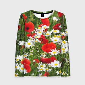 Женский лонгслив 3D с принтом Полевые цветы 2 в Ухте, 100% полиэстер | длинные рукава, круглый вырез горловины, полуприлегающий силуэт | поле | полевые цветы | цветы