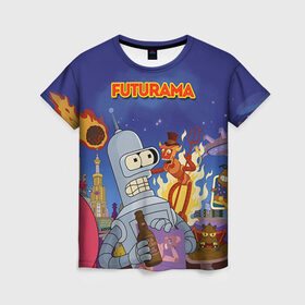 Женская футболка 3D с принтом Futurama в Ухте, 100% полиэфир ( синтетическое хлопкоподобное полотно) | прямой крой, круглый вырез горловины, длина до линии бедер | bender | fry | futurama | mult | бендер | бэндер | лила | мульт | мультсериал | мульфильмы | фрай | футутрама