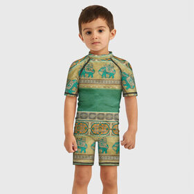 Детский купальный костюм 3D с принтом Орнамент в Ухте, Полиэстер 85%, Спандекс 15% | застежка на молнии на спине | индия | орнамент | слон | узон