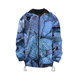 Детская куртка 3D Застывшие листья: в Ухте, 100% полиэстер | застежка — молния, подол и капюшон оформлены резинкой с фиксаторами, по бокам — два кармана без застежек, один потайной карман на груди, плотность верхнего слоя — 90 г/м2; плотность флисового подклада — 260 г/м2 | иней | мороз | осень | холод