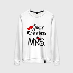 Женский свитшот хлопок с принтом Just married Mrs в Ухте, 100% хлопок | прямой крой, круглый вырез, на манжетах и по низу широкая трикотажная резинка  | Тематика изображения на принте: 
