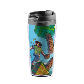 Термокружка-непроливайка с принтом Майнкрафт в Ухте, внутренняя часть — пищевой пластик, наружная часть — прозрачный пластик, между ними — полиграфическая вставка с рисунком | объем — 350 мл, герметичная крышка | game | minecraft | игры | маинкрафт | майн | майнкравт | майнкрафт