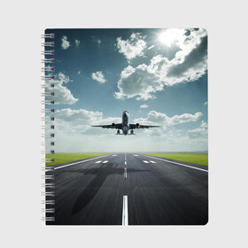 Тетрадь с принтом Самолет в Ухте, 100% бумага | 48 листов, плотность листов — 60 г/м2, плотность картонной обложки — 250 г/м2. Листы скреплены сбоку удобной пружинной спиралью. Уголки страниц и обложки скругленные. Цвет линий — светло-серый
 | взлет | небо | природа