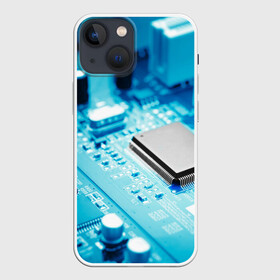 Чехол для iPhone 13 mini с принтом Материнская плата в Ухте,  |  | Тематика изображения на принте: микросхема | синий | фото