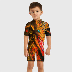 Детский купальный костюм 3D с принтом Дракон в Ухте, Полиэстер 85%, Спандекс 15% | застежка на молнии на спине | арт | дракон | огонь