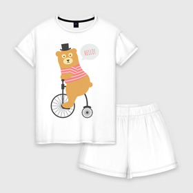 Женская пижама с шортиками хлопок с принтом Медведь в Ухте, 100% хлопок | футболка прямого кроя, шорты свободные с широкой мягкой резинкой | животные | медведь