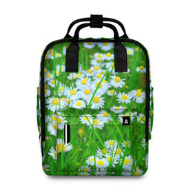 Женский рюкзак 3D с принтом Ромашки в Ухте, 100% полиэстер | лямки с регулируемой длиной, сверху ручки, чтобы рюкзак нести как сумку. Основное отделение закрывается на молнию, как и внешний карман. Внутри два дополнительных кармана, один из которых закрывается на молнию. По бокам два дополнительных кармашка, куда поместится маленькая бутылочка
 | поле | природа | ромашка | цветы