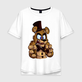 Мужская футболка хлопок Oversize с принтом Freddy в Ухте, 100% хлопок | свободный крой, круглый ворот, “спинка” длиннее передней части | 5 ночей с фредди | 5 ночей с фреди | 5 ночей у фредди | 5 ночей у фреди | five nights at freddys | fnaf | фнаф | фредди | фреди