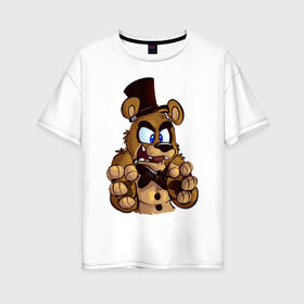 Женская футболка хлопок Oversize с принтом Freddy в Ухте, 100% хлопок | свободный крой, круглый ворот, спущенный рукав, длина до линии бедер
 | 5 ночей с фредди | 5 ночей с фреди | 5 ночей у фредди | 5 ночей у фреди | five nights at freddys | fnaf | фнаф | фредди | фреди