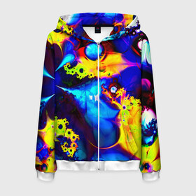 Мужская толстовка 3D на молнии с принтом Абстракция в Ухте, 100% полиэстер | длина до линии бедра, манжеты и пояс оформлены мягкой тканевой резинкой, двухслойный капюшон со шнурком для регулировки, спереди молния, по бокам два кармана | разноцветный | синий | яркий