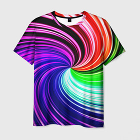 Мужская футболка 3D с принтом Радуга в Ухте, 100% полиэфир | прямой крой, круглый вырез горловины, длина до линии бедер | линии | разноцветный | спираль