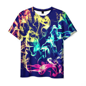 Мужская футболка 3D с принтом В дыму в Ухте, 100% полиэфир | прямой крой, круглый вырез горловины, длина до линии бедер | Тематика изображения на принте: огонь | разноцветный