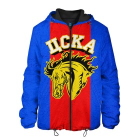 Мужская куртка 3D с принтом ФК ЦСКА в Ухте, ткань верха — 100% полиэстер, подклад — флис | прямой крой, подол и капюшон оформлены резинкой с фиксаторами, два кармана без застежек по бокам, один большой потайной карман на груди. Карман на груди застегивается на липучку | пфк цска | рфпл | спорт | фк | фк цска | футбол | футбольный клуб | цска