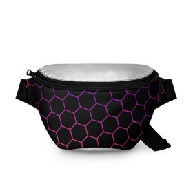 Поясная сумка 3D с принтом Electric Hive (Электрический улей) в Ухте, 100% полиэстер | плотная ткань, ремень с регулируемой длиной, внутри несколько карманов для мелочей, основное отделение и карман с обратной стороны сумки застегиваются на молнию | градиент | соты