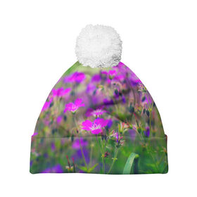 Шапка 3D c помпоном с принтом Цветы в Ухте, 100% полиэстер | универсальный размер, печать по всей поверхности изделия | красота | лето | поле | цветок