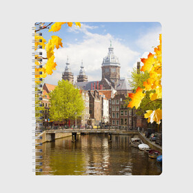 Тетрадь с принтом Amsterdam в Ухте, 100% бумага | 48 листов, плотность листов — 60 г/м2, плотность картонной обложки — 250 г/м2. Листы скреплены сбоку удобной пружинной спиралью. Уголки страниц и обложки скругленные. Цвет линий — светло-серый
 | нидерланды | пейзаж