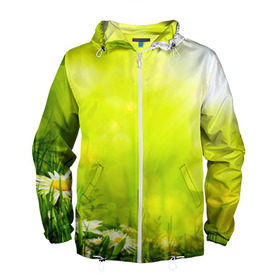 Мужская ветровка 3D с принтом Цветы в Ухте, 100% полиэстер | подол и капюшон оформлены резинкой с фиксаторами, два кармана без застежек по бокам, один потайной карман на груди | зелень | цветок | яркий