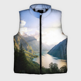 Мужской жилет утепленный 3D с принтом Горное озеро в Ухте,  |  | горы | лес | небо | озеро