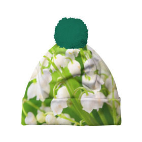 Шапка 3D c помпоном с принтом Ландыши в Ухте, 100% полиэстер | универсальный размер, печать по всей поверхности изделия | весна | ландыш | цветок