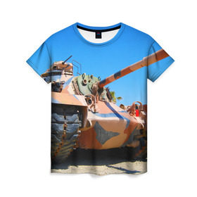 Женская футболка 3D с принтом Танк м-48 в Ухте, 100% полиэфир ( синтетическое хлопкоподобное полотно) | прямой крой, круглый вырез горловины, длина до линии бедер | 