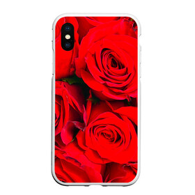 Чехол для iPhone XS Max матовый с принтом Розы в Ухте, Силикон | Область печати: задняя сторона чехла, без боковых панелей | букет | красная | лепестки | роза | цветы