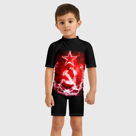 Детский купальный костюм 3D СССР 7: в Ухте, Полиэстер 85%, Спандекс 15% | застежка на молнии на спине | ussr | серп и молот | ссср