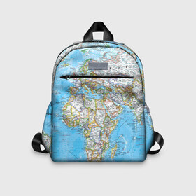Детский рюкзак 3D с принтом Карта 2 в Ухте, 100% полиэстер | лямки с регулируемой длиной, сверху петелька, чтобы рюкзак можно было повесить на вешалку. Основное отделение закрывается на молнию, как и внешний карман. Внутри дополнительный карман. По бокам два дополнительных кармашка | map | world | карта | мир