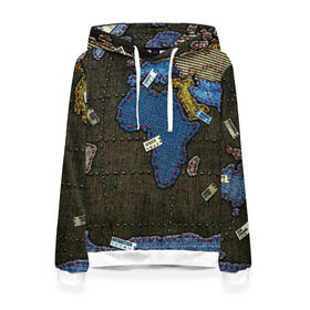 Женская толстовка 3D Мир джинс: в Ухте, 100% полиэстер  | двухслойный капюшон со шнурком для регулировки, мягкие манжеты на рукавах и по низу толстовки, спереди карман-кенгуру с мягким внутренним слоем. | земля | континенты | планета