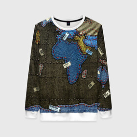 Женский свитшот 3D с принтом Мир джинс в Ухте, 100% полиэстер с мягким внутренним слоем | круглый вырез горловины, мягкая резинка на манжетах и поясе, свободная посадка по фигуре | земля | континенты | планета