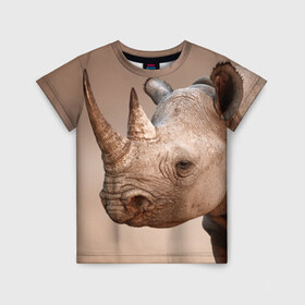 Детская футболка 3D с принтом Носорог в Ухте, 100% гипоаллергенный полиэфир | прямой крой, круглый вырез горловины, длина до линии бедер, чуть спущенное плечо, ткань немного тянется | 
