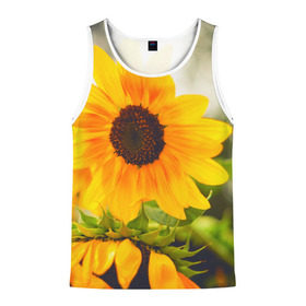 Мужская майка 3D с принтом Подсолнухи в Ухте, 100% полиэстер | круглая горловина, приталенный силуэт, длина до линии бедра. Пройма и горловина окантованы тонкой бейкой | Тематика изображения на принте: лето | подсолнух | солнце | цветы