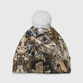 Шапка 3D c помпоном с принтом Спецназ 1 в Ухте, 100% полиэстер | универсальный размер, печать по всей поверхности изделия | россия | спецназ