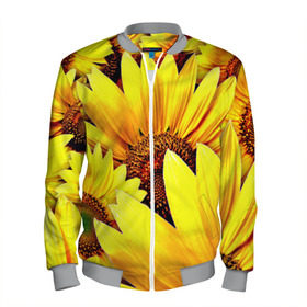 Мужской бомбер 3D с принтом Подсолнух в Ухте, 100% полиэстер | застегивается на молнию, по бокам два кармана без застежек, по низу бомбера и на воротнике - эластичная резинка | 