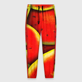 Мужские брюки 3D с принтом Арбуз в Ухте, 100% полиэстер | манжеты по низу, эластичный пояс регулируется шнурком, по бокам два кармана без застежек, внутренняя часть кармана из мелкой сетки | арбуз | лето | яркая