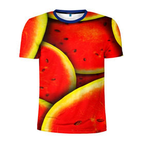 Мужская футболка 3D спортивная с принтом Арбуз в Ухте, 100% полиэстер с улучшенными характеристиками | приталенный силуэт, круглая горловина, широкие плечи, сужается к линии бедра | арбуз | лето | яркая