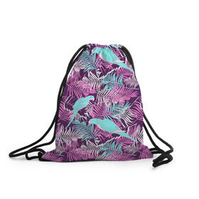 Рюкзак-мешок 3D с принтом Summer paradise в Ухте, 100% полиэстер | плотность ткани — 200 г/м2, размер — 35 х 45 см; лямки — толстые шнурки, застежка на шнуровке, без карманов и подкладки | паттерн | попугаи | разноцветный | тропики | цветы | яркий