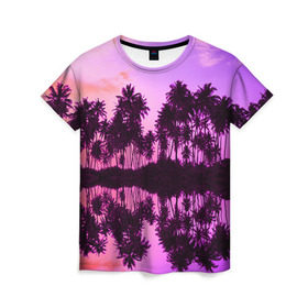 Женская футболка 3D с принтом Hawaii dream в Ухте, 100% полиэфир ( синтетическое хлопкоподобное полотно) | прямой крой, круглый вырез горловины, длина до линии бедер | Тематика изображения на принте: гавайи | закат | пляж
