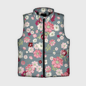 Женский жилет утепленный 3D с принтом Цветочки в Ухте,  |  | Тематика изображения на принте: нежный | паттерн | розовый