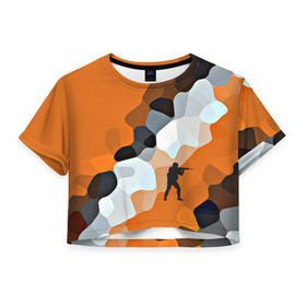 Женская футболка 3D укороченная с принтом CS GO Asiimov camouflage в Ухте, 100% полиэстер | круглая горловина, длина футболки до линии талии, рукава с отворотами | counter strike | камуфляж