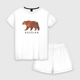 Женская пижама с шортиками хлопок с принтом Russian bear в Ухте, 100% хлопок | футболка прямого кроя, шорты свободные с широкой мягкой резинкой | вдв | медведь | россия
