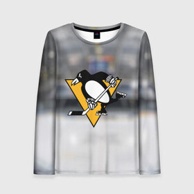 Женский лонгслив 3D с принтом Pittsburg Penguins в Ухте, 100% полиэстер | длинные рукава, круглый вырез горловины, полуприлегающий силуэт | питтсбург | хоккей